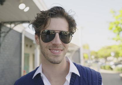 man wearing black aviator sunglasses