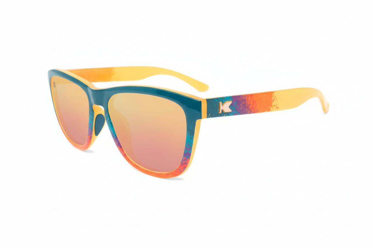 Sunglasses with Speckled Sunset Frames and Polarized Rose Gold Lenses. Flyover