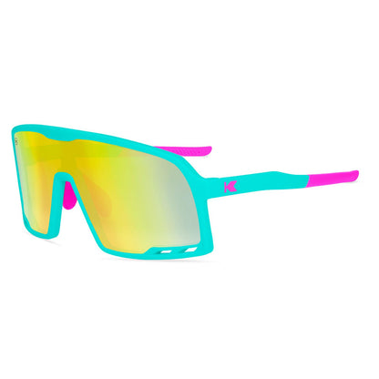 Sunglasses With Rubberized Aqua Frames and Yellow-Blue Lenses, Flyover
