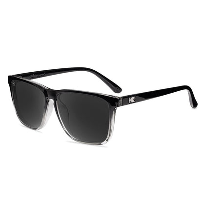 Sunglasses with Glossy Black Frames and Polarized Smoke Lenses, Flyover