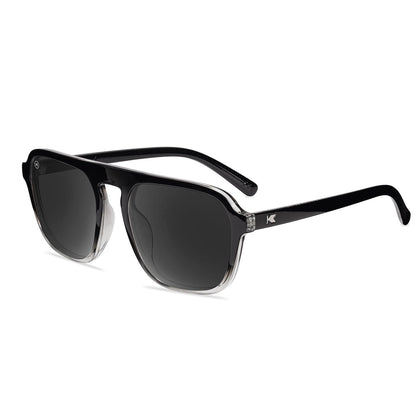 Sunglasses with Glossy Black Frames and Polarized Smoke Lenses, Flyover
