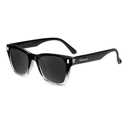 Sunglasses with Glossy Black Frames and Polarized Smoke Lenses, Flyover