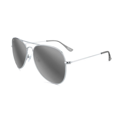 Sunglasses with Silver Metal Frame and Polarized Silver Smoke Lenses, Flyover