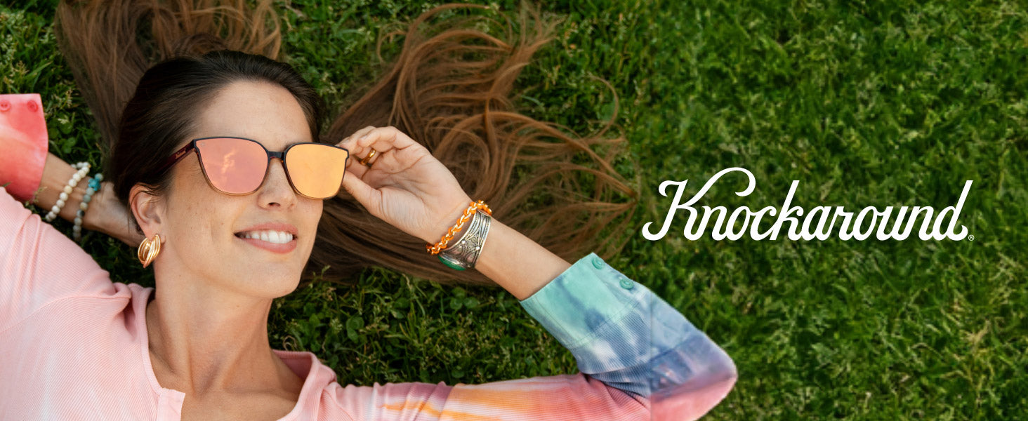 Cloud Catchers Knockaround Sunglasses. Photo features a women wearing Cloud Catchers sunglasses. 