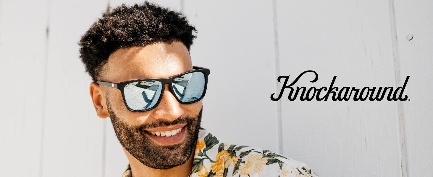 Fast Lanes Knockaround Sunglasses. Photo features a men wearing Fast Lanes sunglasses. 