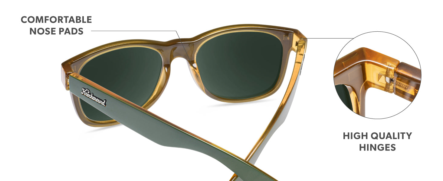 Fort Knocks Frame Features: comfortable nose pads, hidden spring hinges