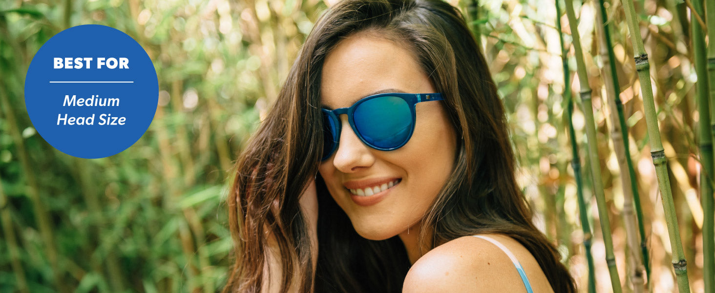 Mai Tais are best for medium sized faces. Photo features a woman wearing Mai Tais sunglasses