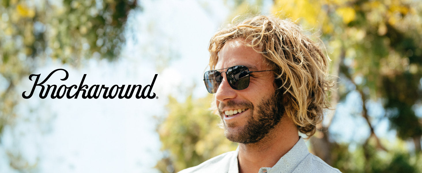Mount Evans Knockaround Sunglasses. Photo features a men wearing Mount Evans sunglasses. 