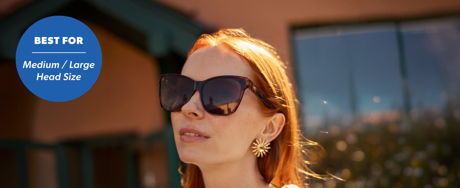 Palomas are best for medium to large sized faces. Photo features a woman wearing Palomas sunglasses