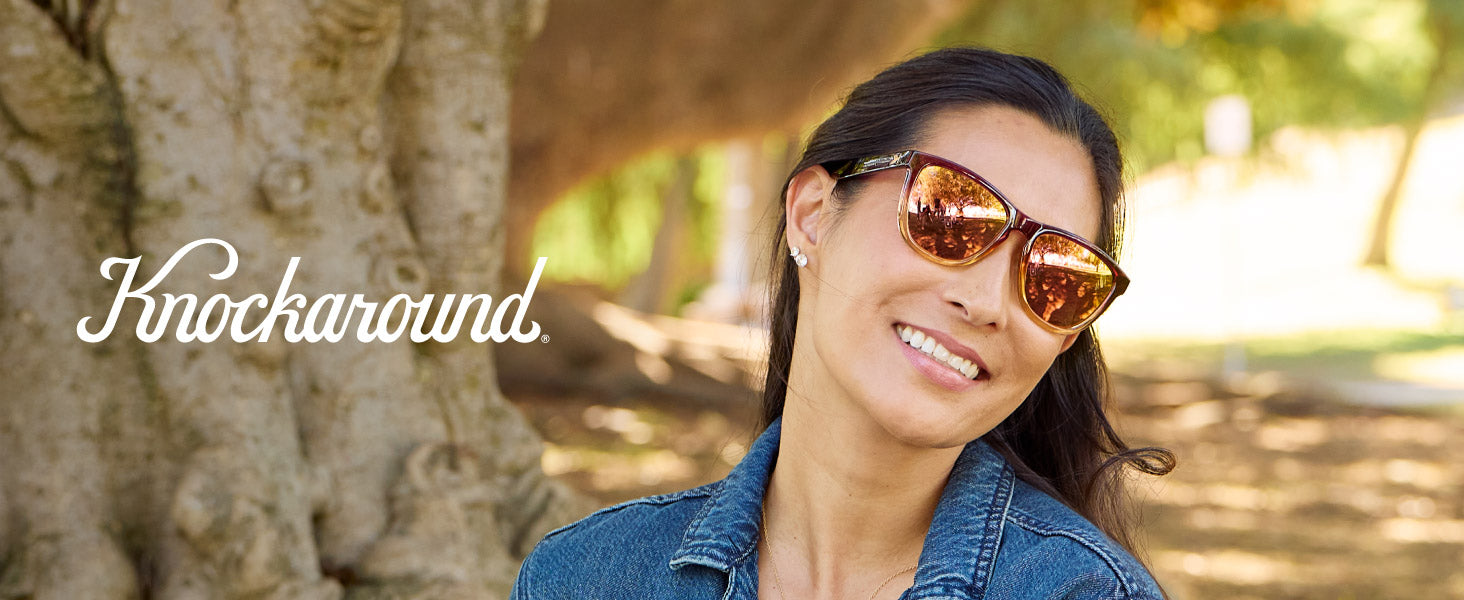 Premiums Knockaround Sunglasses. Photo features a woman wearing Premiums sunglasses. 