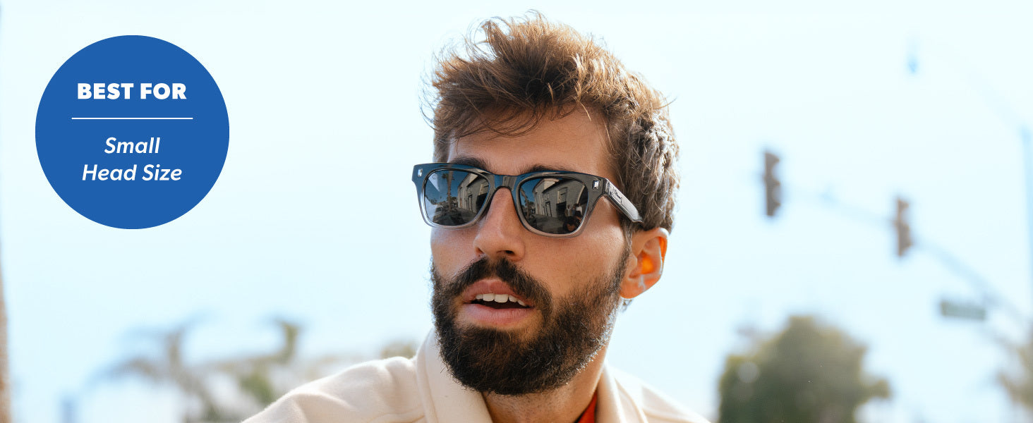 Seventy Nines are best for small to medium sized faces. Photo features a man wearing Seventy Nines sunglasses