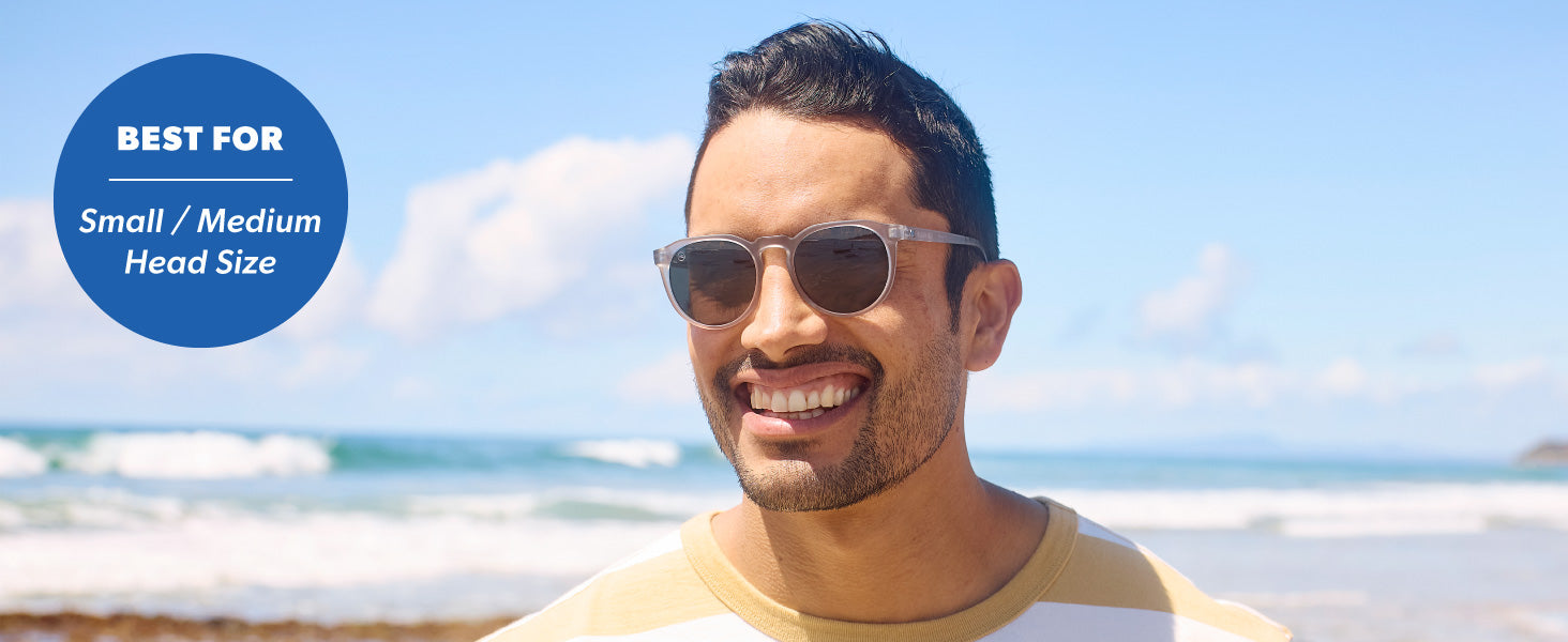 Tide Pools are best for small to medium sized faces. Photo features a man wearing Tide Pools sunglasses