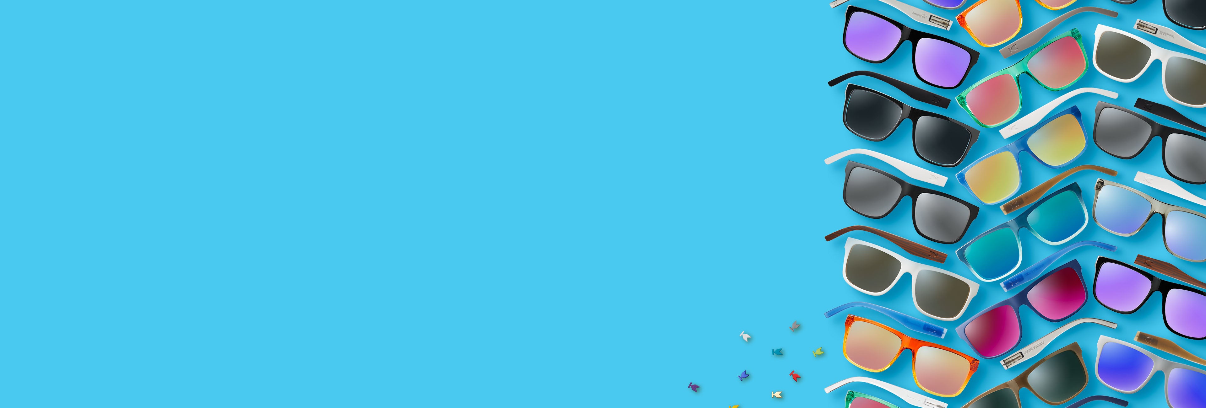 Custom sunglasses with colorful sunglasses on a blue background.