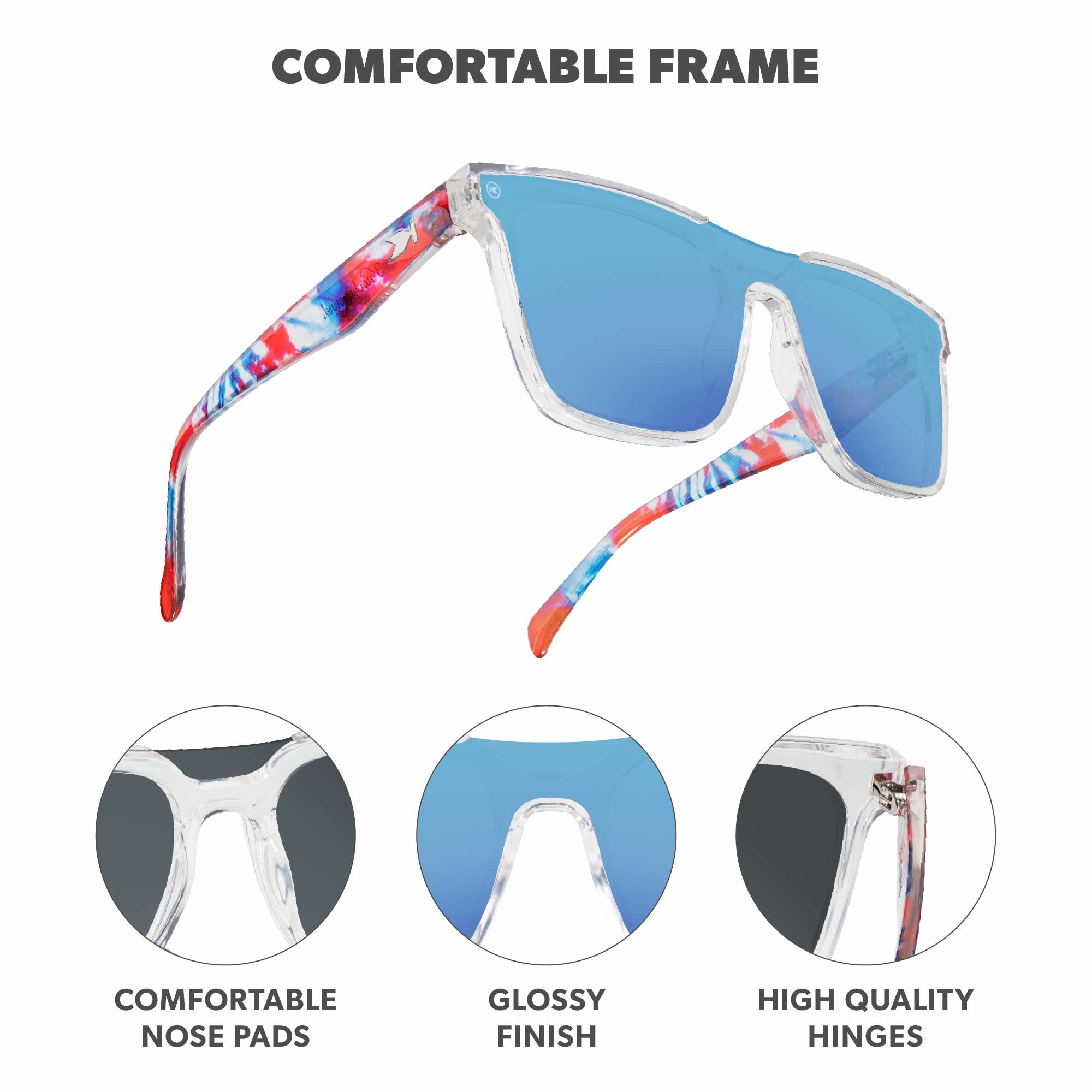 Live Free or Tye-Dye Afters Sunglasses, Frame Features