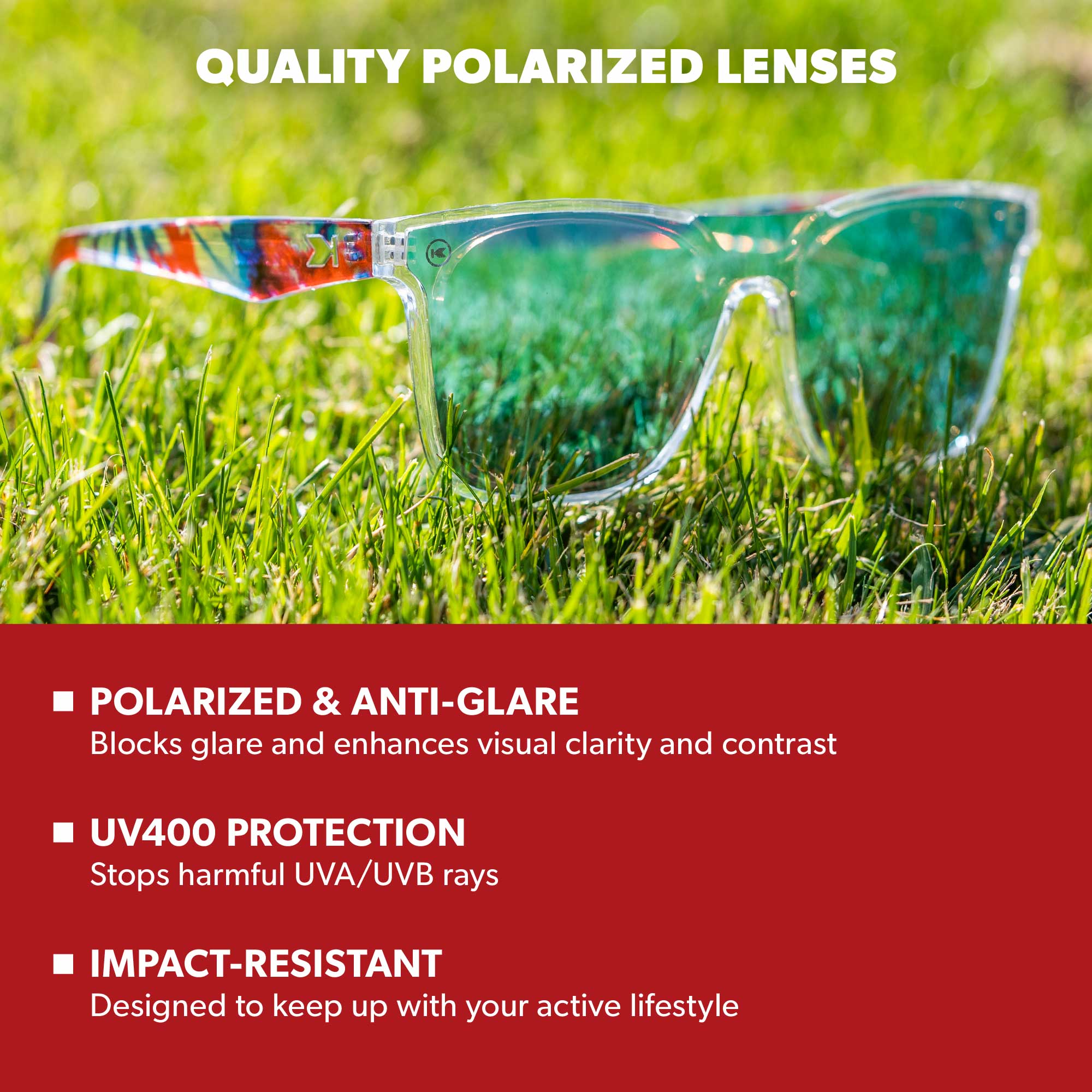 Live Free or Tye-Dye Afters Sunglasses, Lens Features