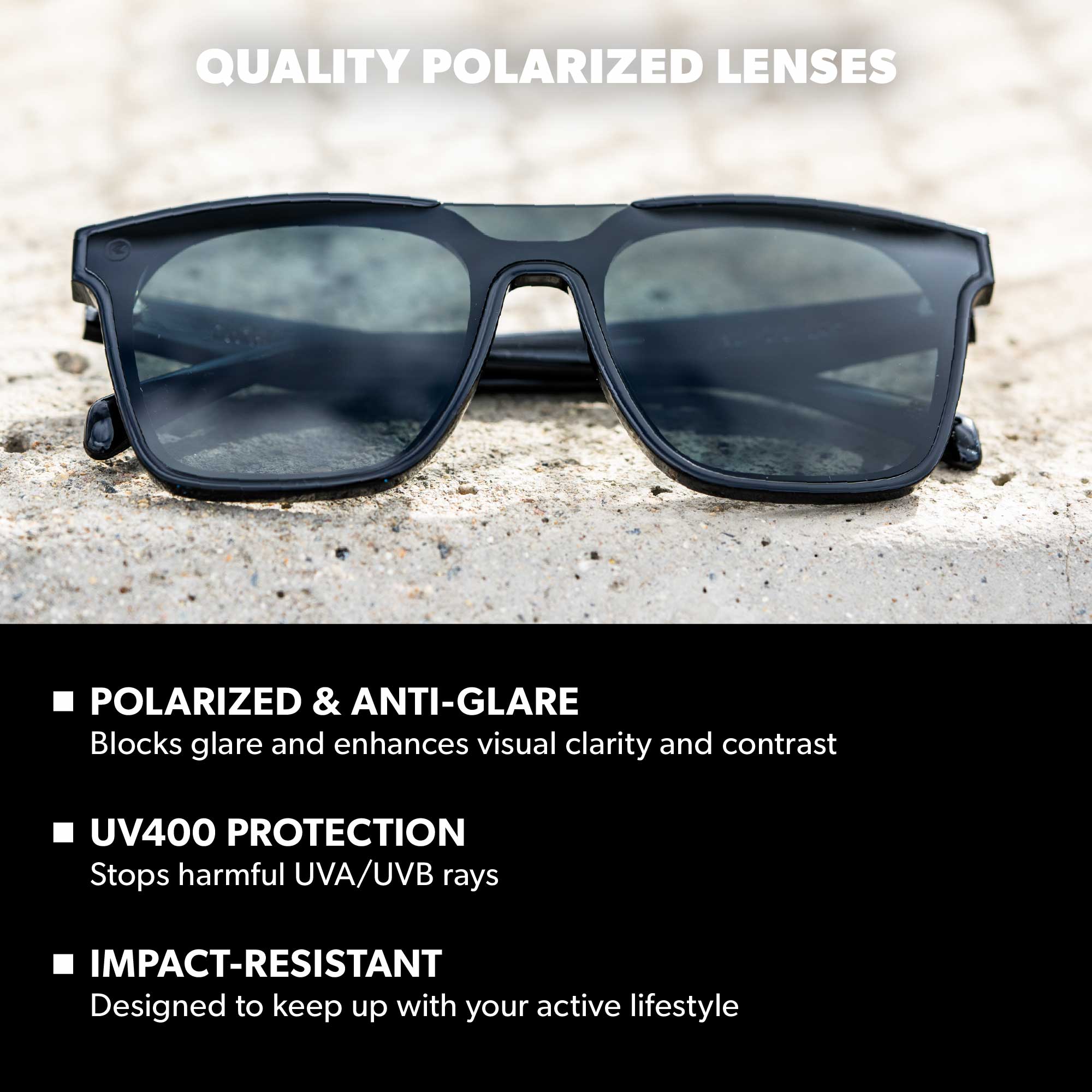 Piano Black Afters Sunglasses, Lens Features