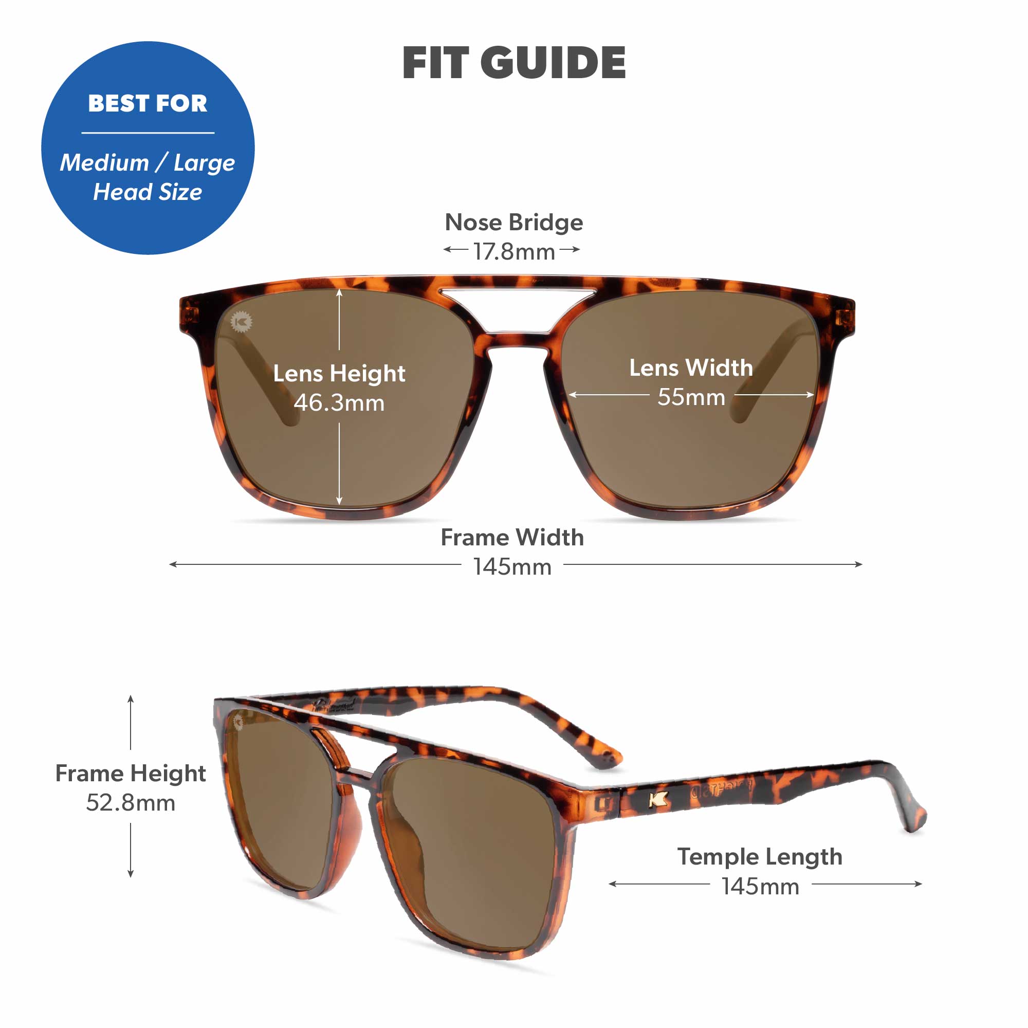 Glossy Tortoise Shell / Amber Brightsides Sunglasses, Fit Guide