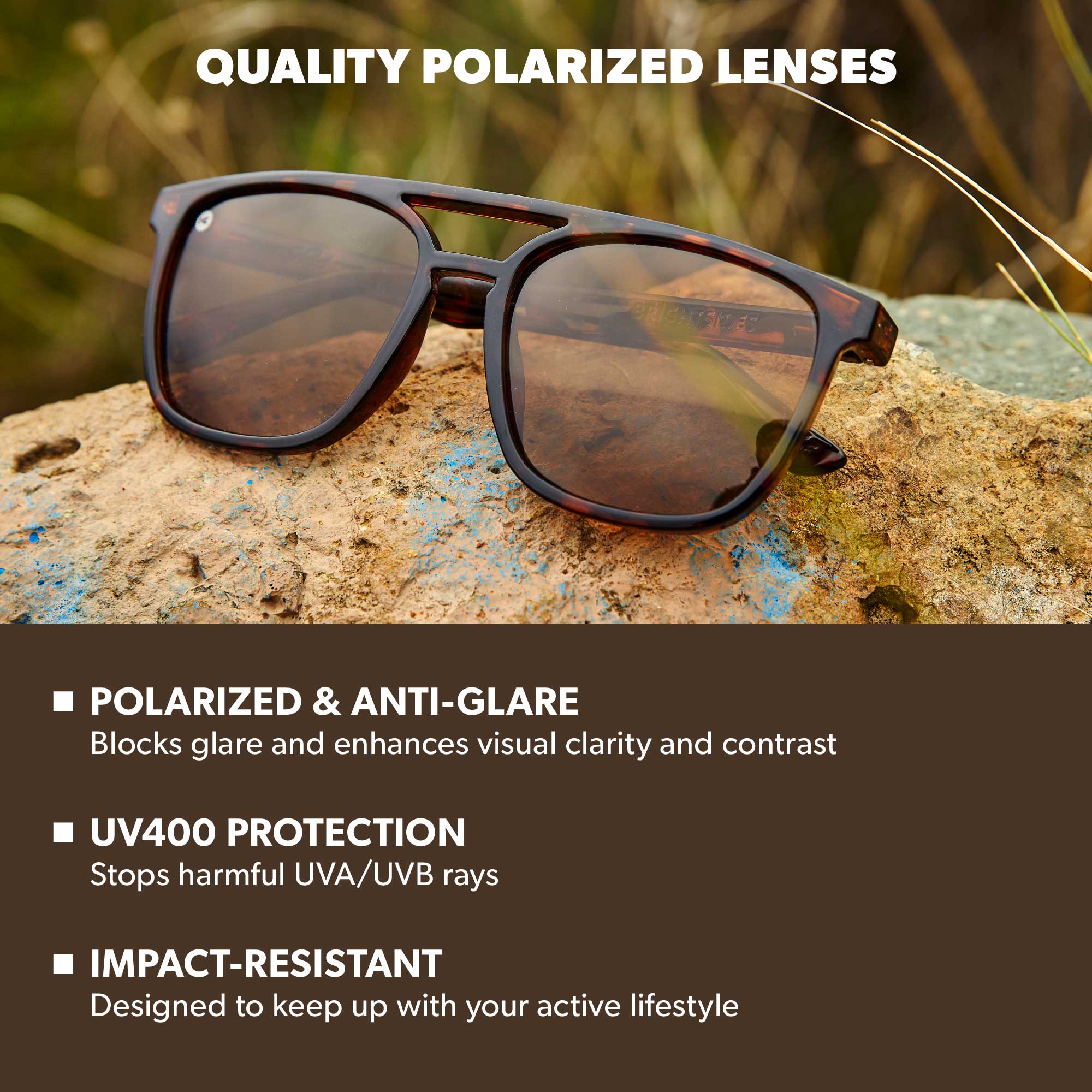 Glossy Tortoise Shell / Amber Brightsides Sunglasses, Lens Features