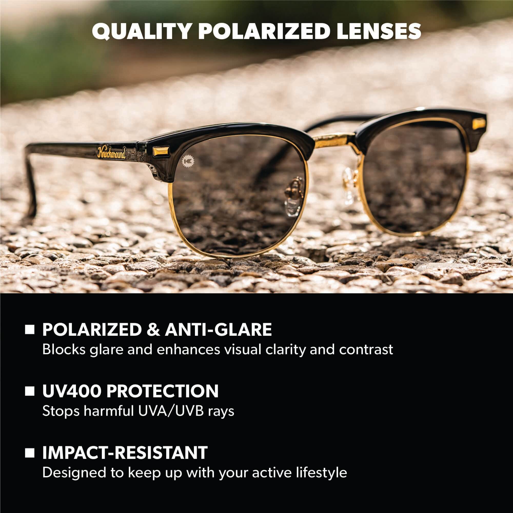 Glossy Black & Gold Brooklines Sunglasses, Lens Features