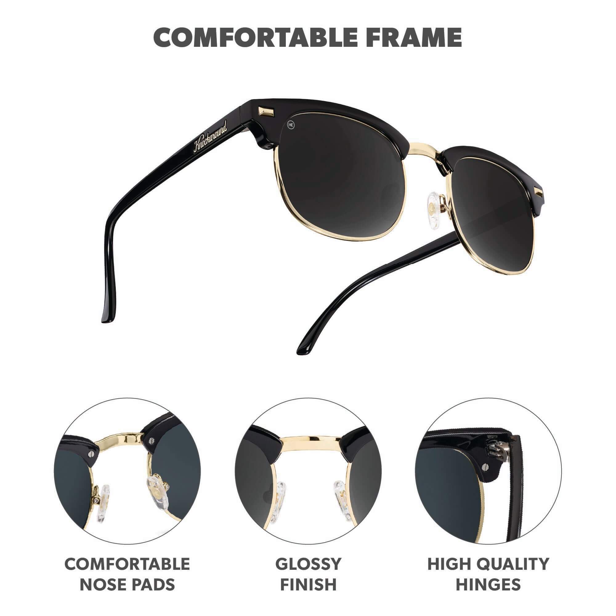 Glossy Black & Gold Brooklines Sunglasses, Frame Features