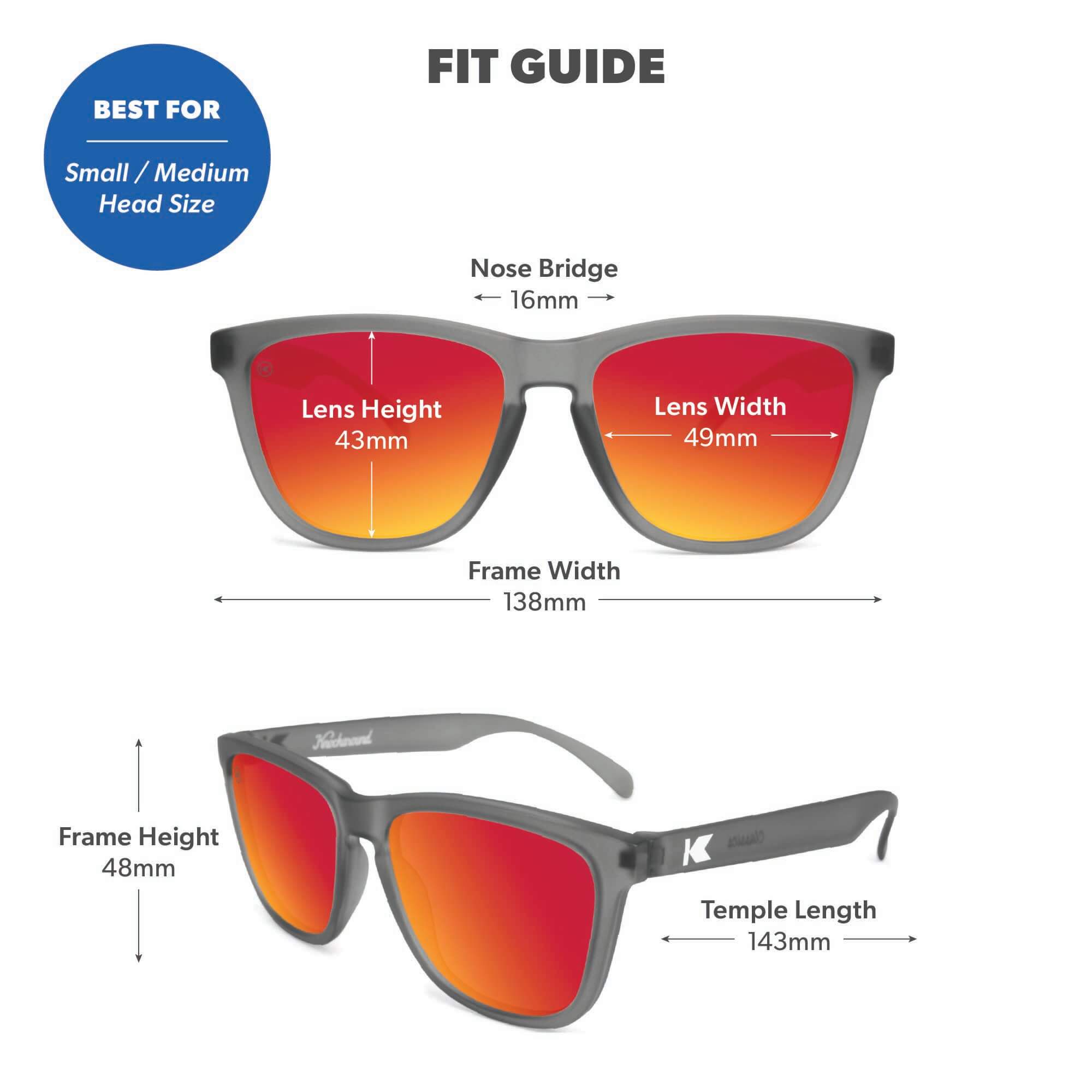 Frosted Grey / Red Sunset Classics Sunglasses, Fit Guide