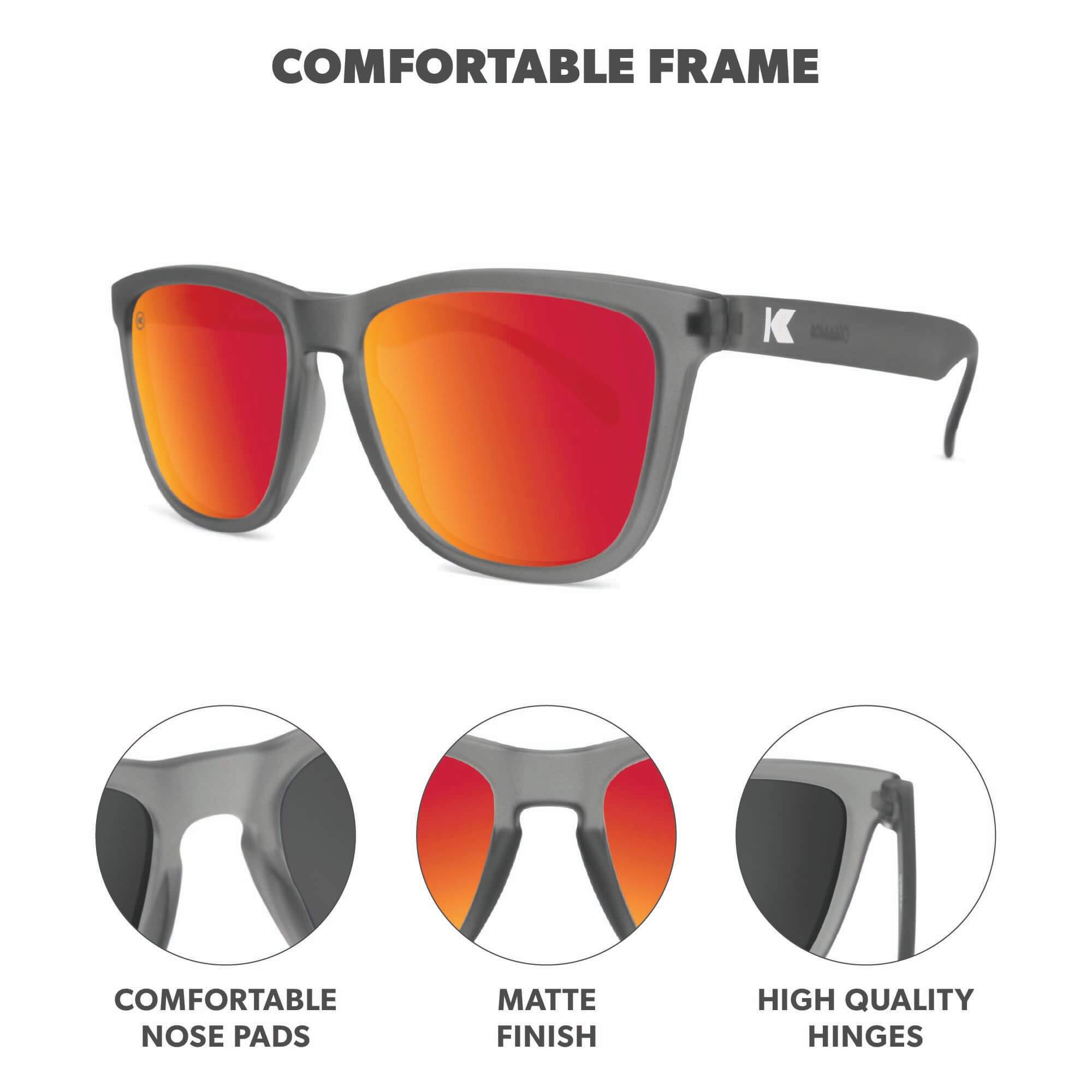 Frosted Grey / Red Sunset Classics Sunglasses, Frame Features