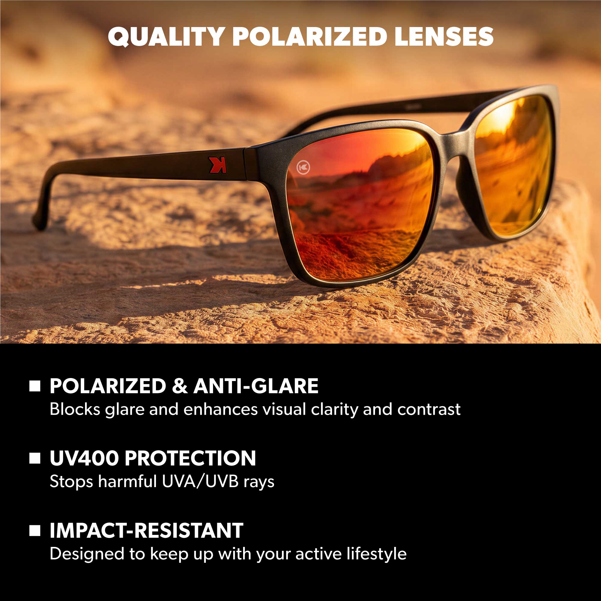 Matte Black / Red Sunset Day Trips Sunglasses, Lens Features