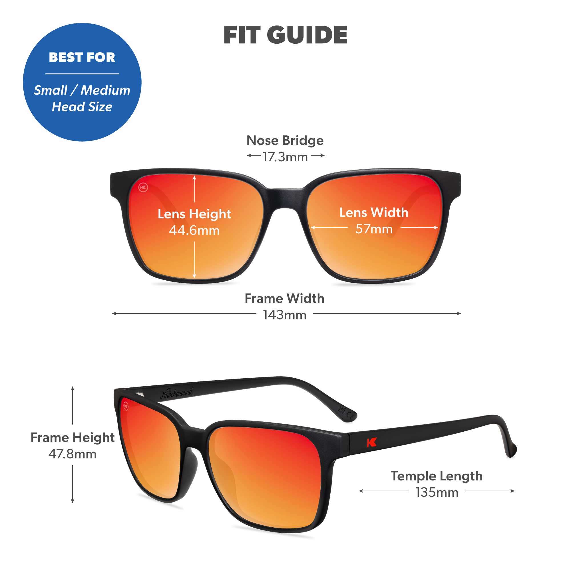 Matte Black / Red Sunset Day Trips Sunglasses, Fit Guide
