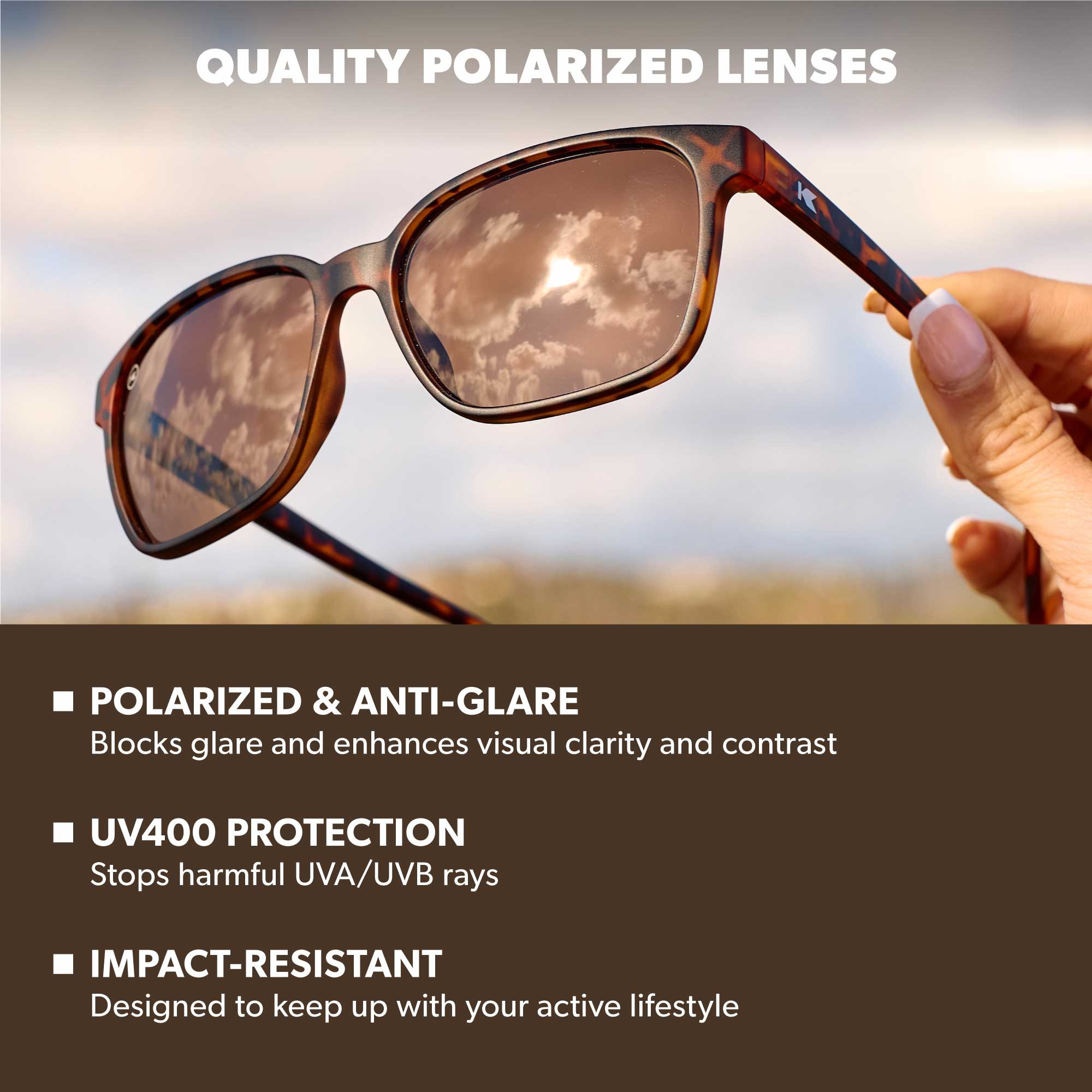 Matte Tortoise Shell / Amber Day Trips Sunglasses, Lens features