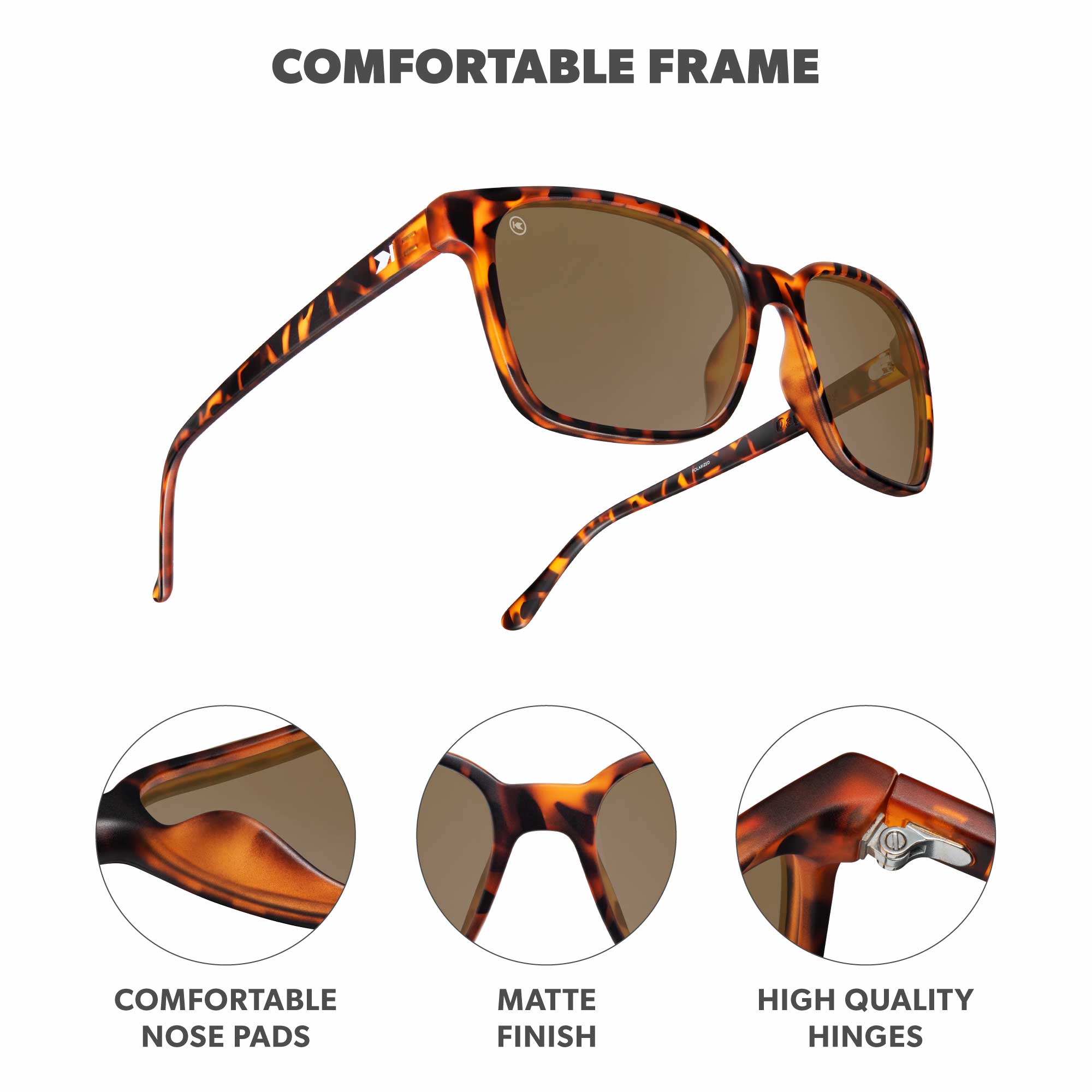 Matte Tortoise Shell / Amber Day Trips Sunglasses, Frame Features
