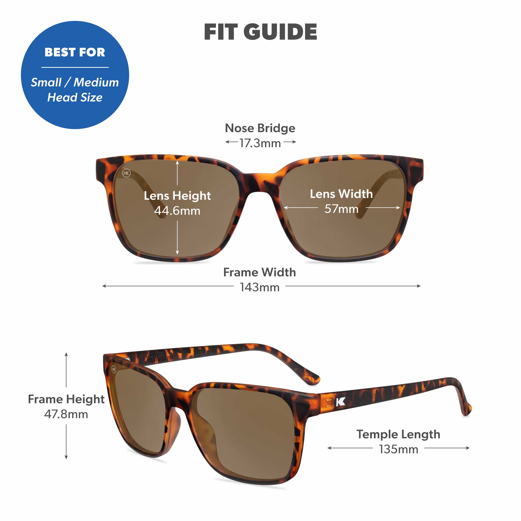 Matte Tortoise Shell / Amber Day Trips Sunglasses, Fit Guide