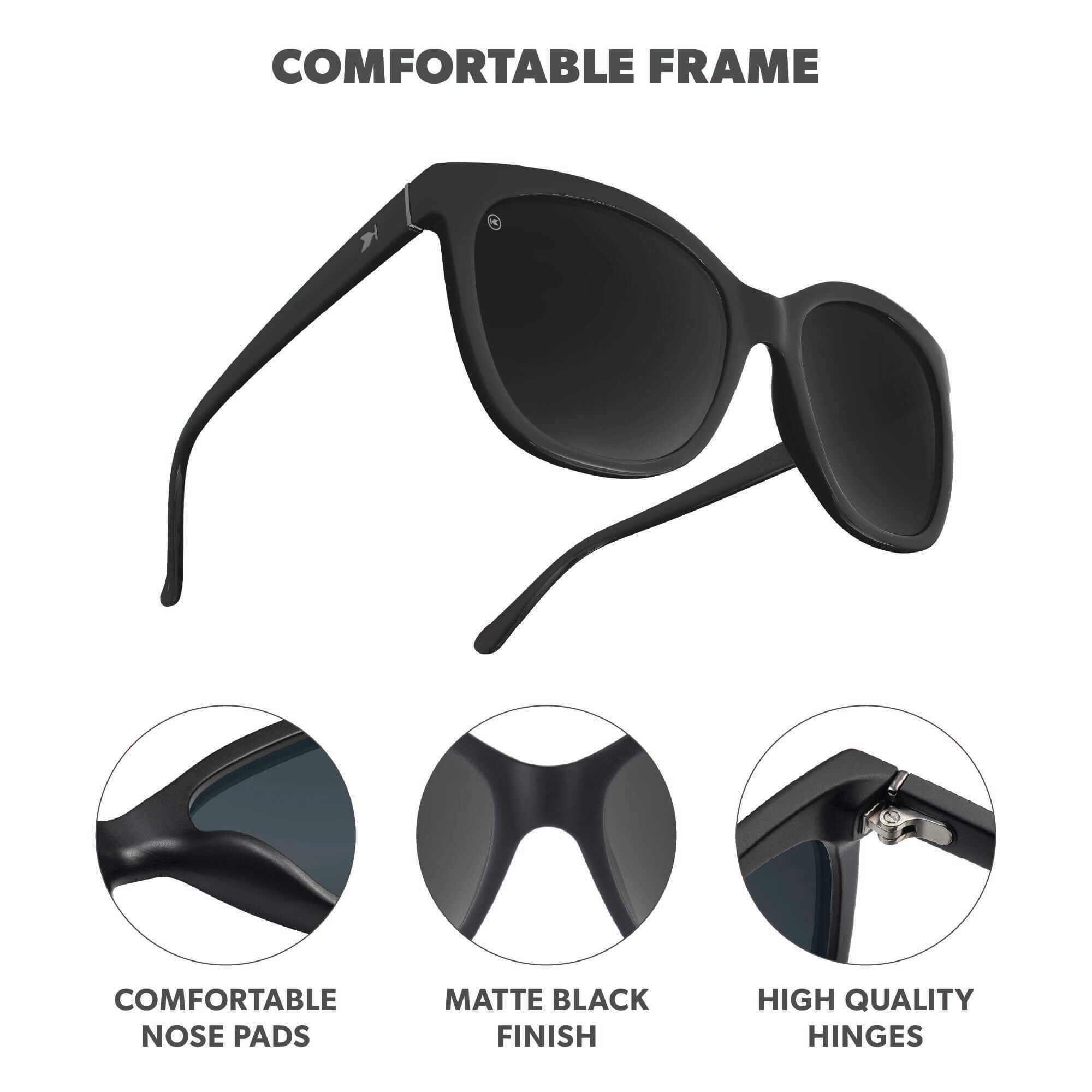 Black on Black Deja Views Sunglasses, Frame Features