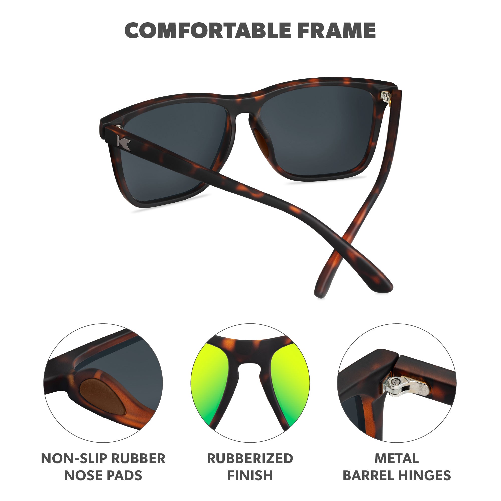 Rubberized Daybreak Fast Lanes Sport Sunglasses, Frame Features