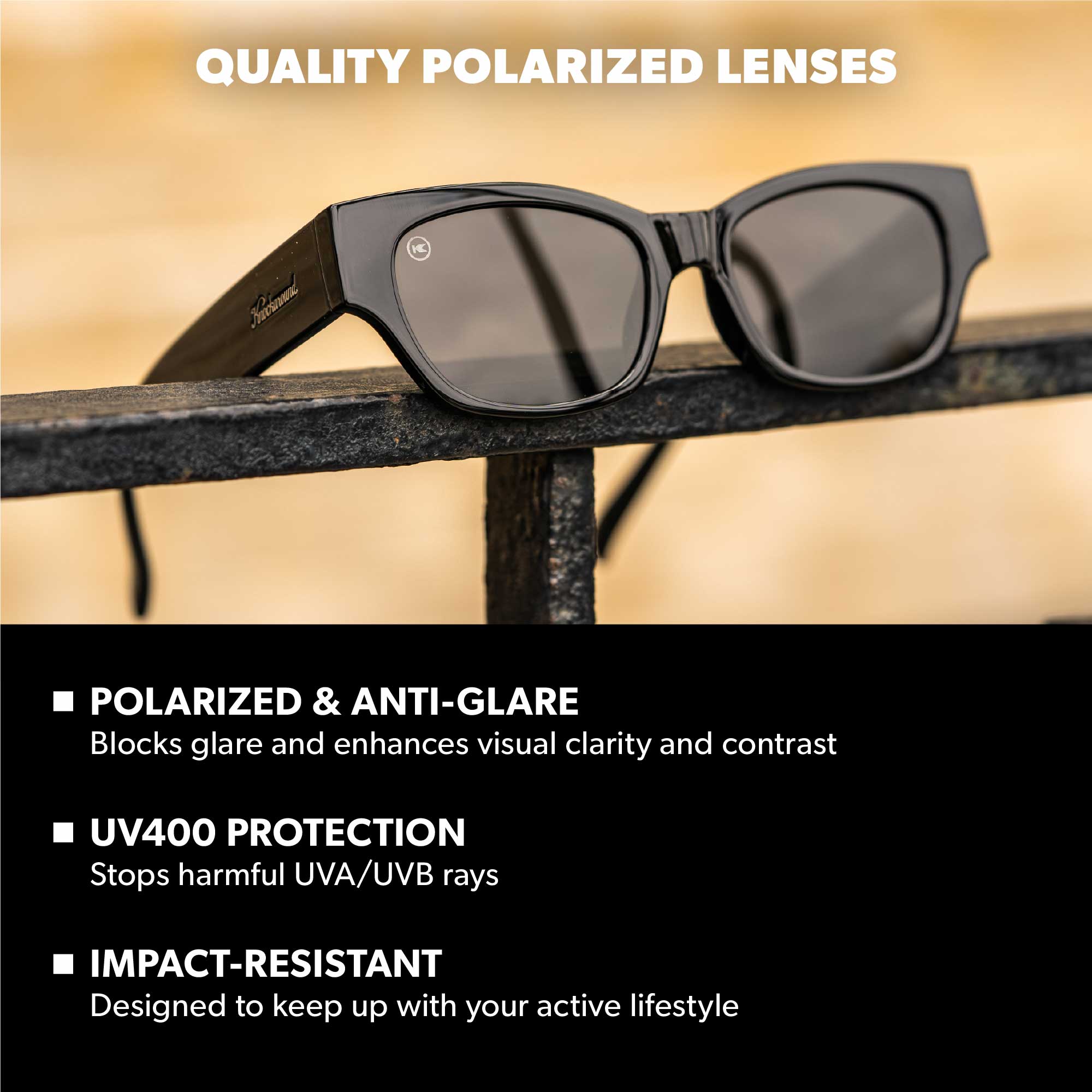 Piano Black Junipers Sunglasses, Lens Features