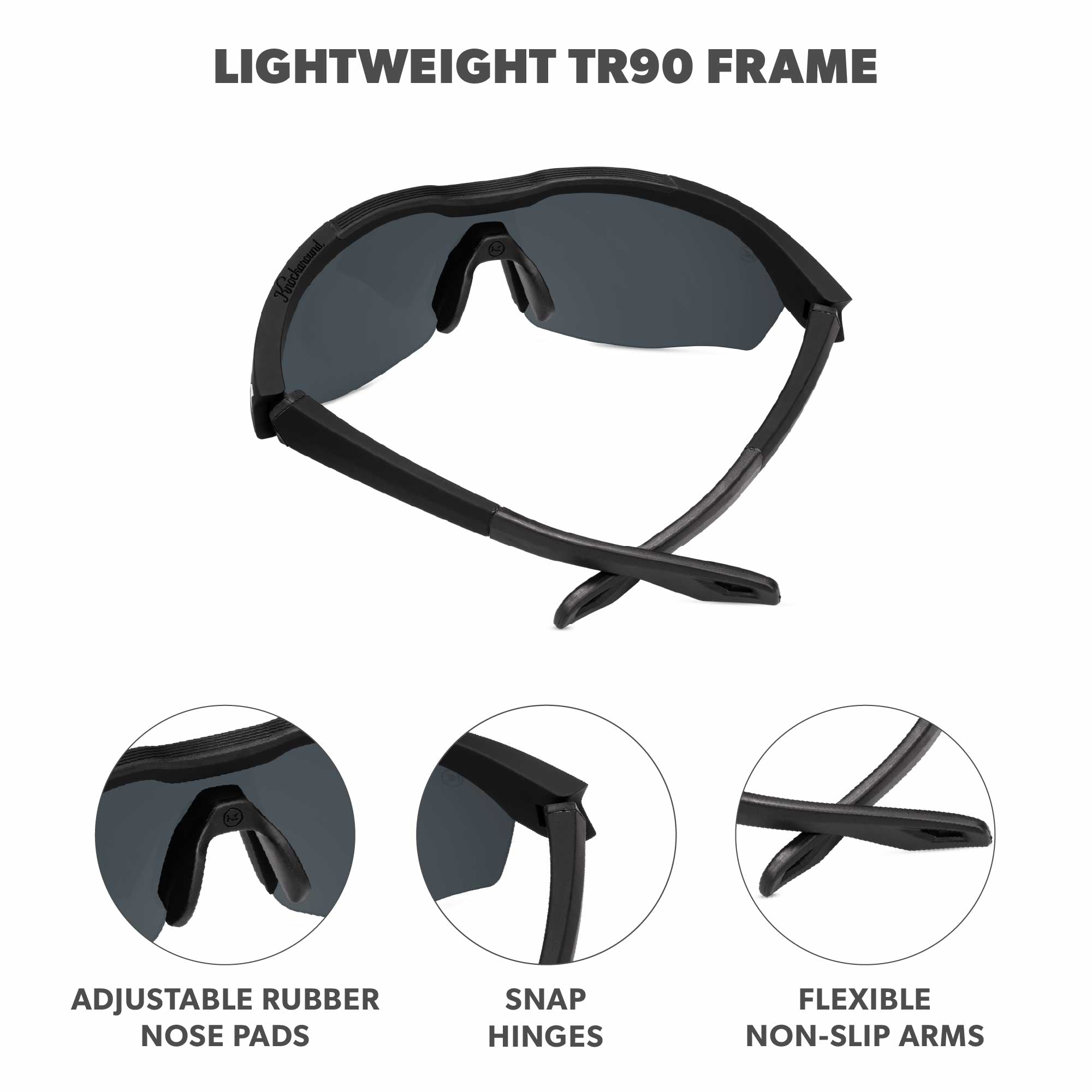 Black on Black Kinetics Sunglasses, Frame Features