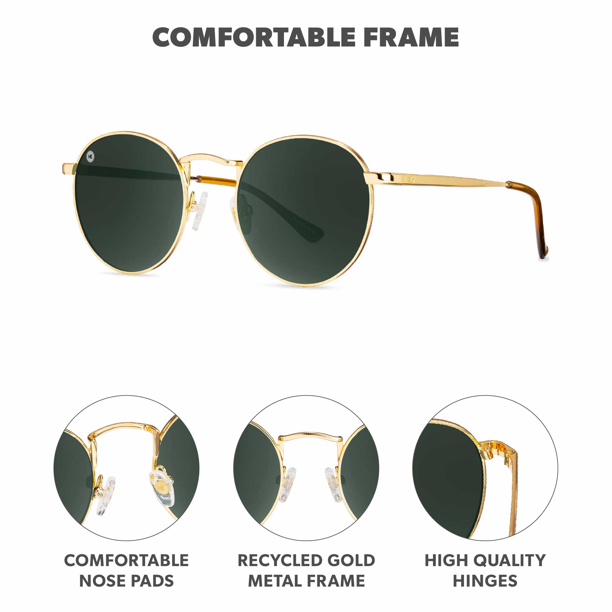 Gold / Aviator Green Love & Haights Sunglasses, Frame Features