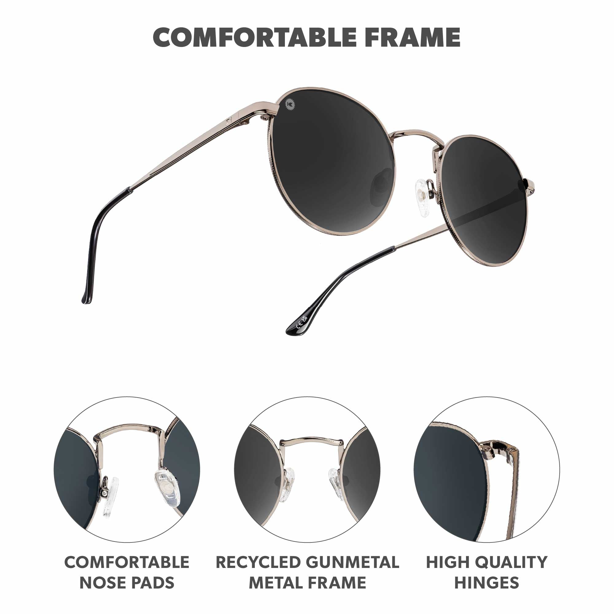 Gunmetal Love & Haights Sunglasses, Frame Features