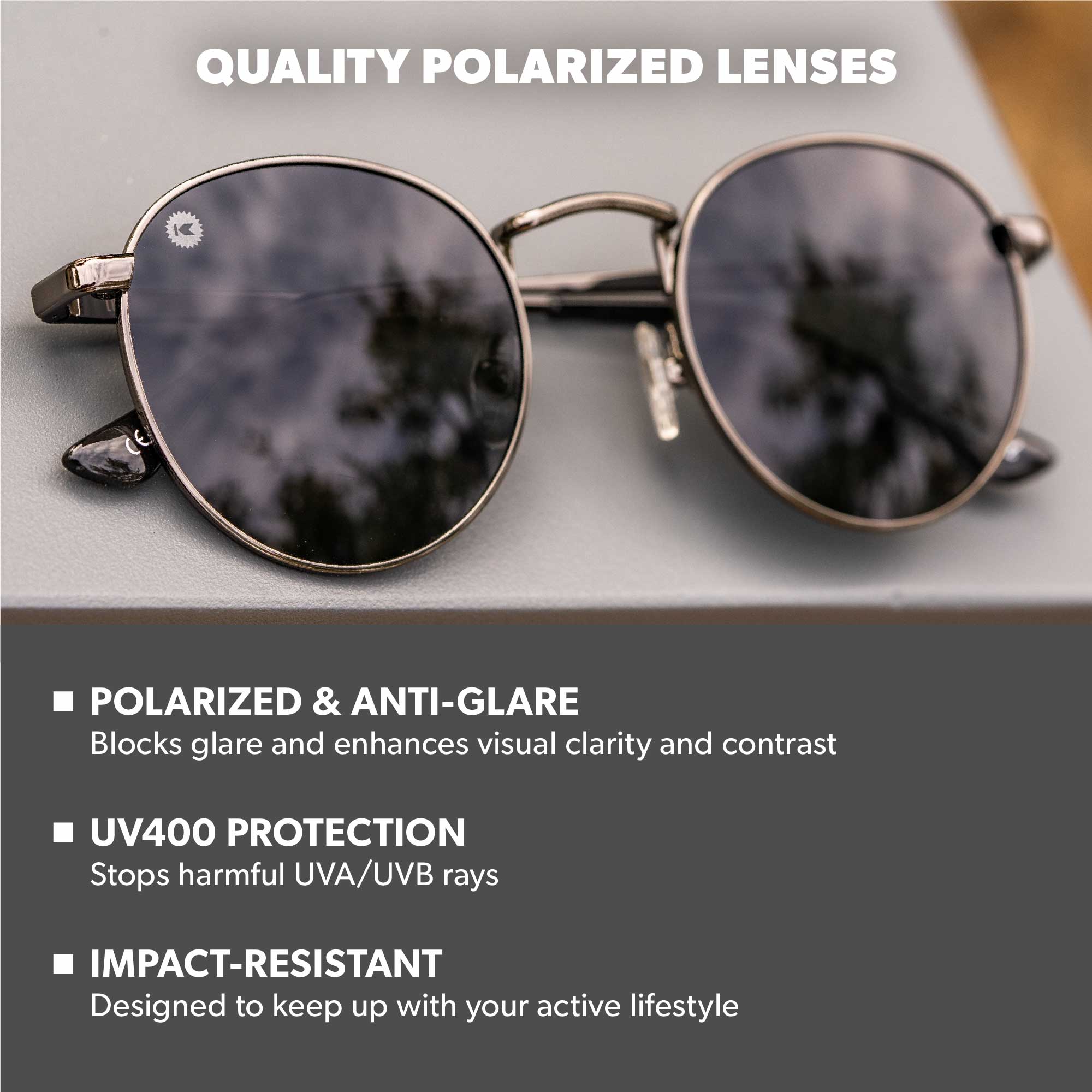 Gunmetal Love & Haights Sunglasses, Lens Features