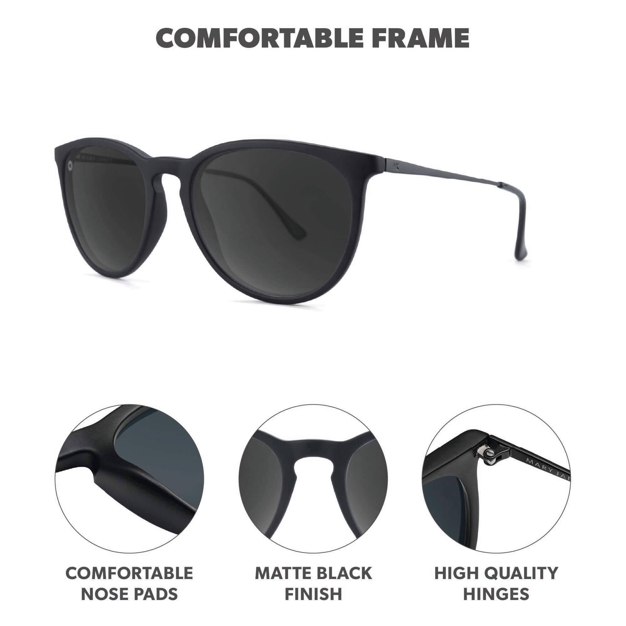 Black on Black Mary Janes Sunglasses, Frame Features