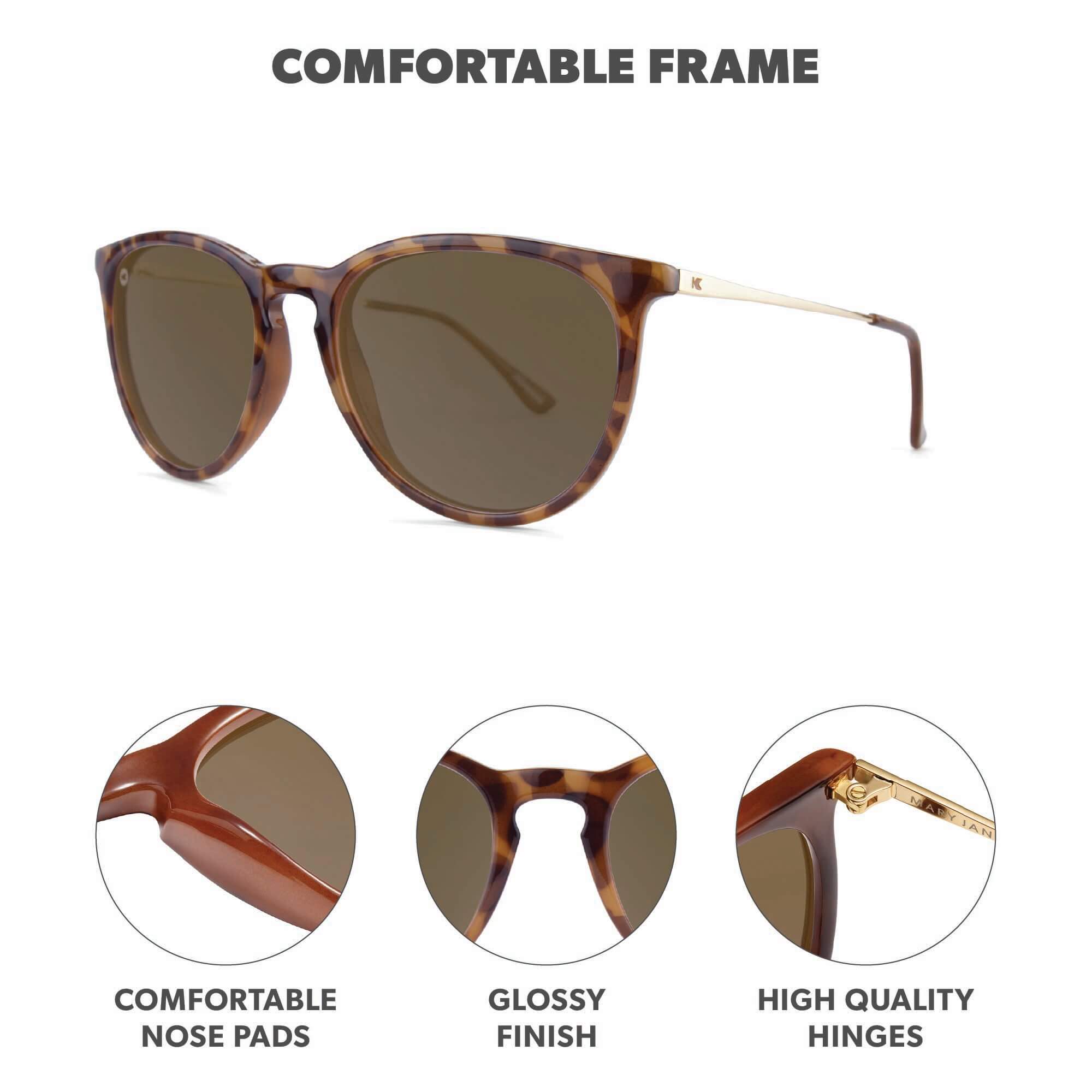Glossy Tortoise Shell Mary Janes Sunglasses, Frame Features