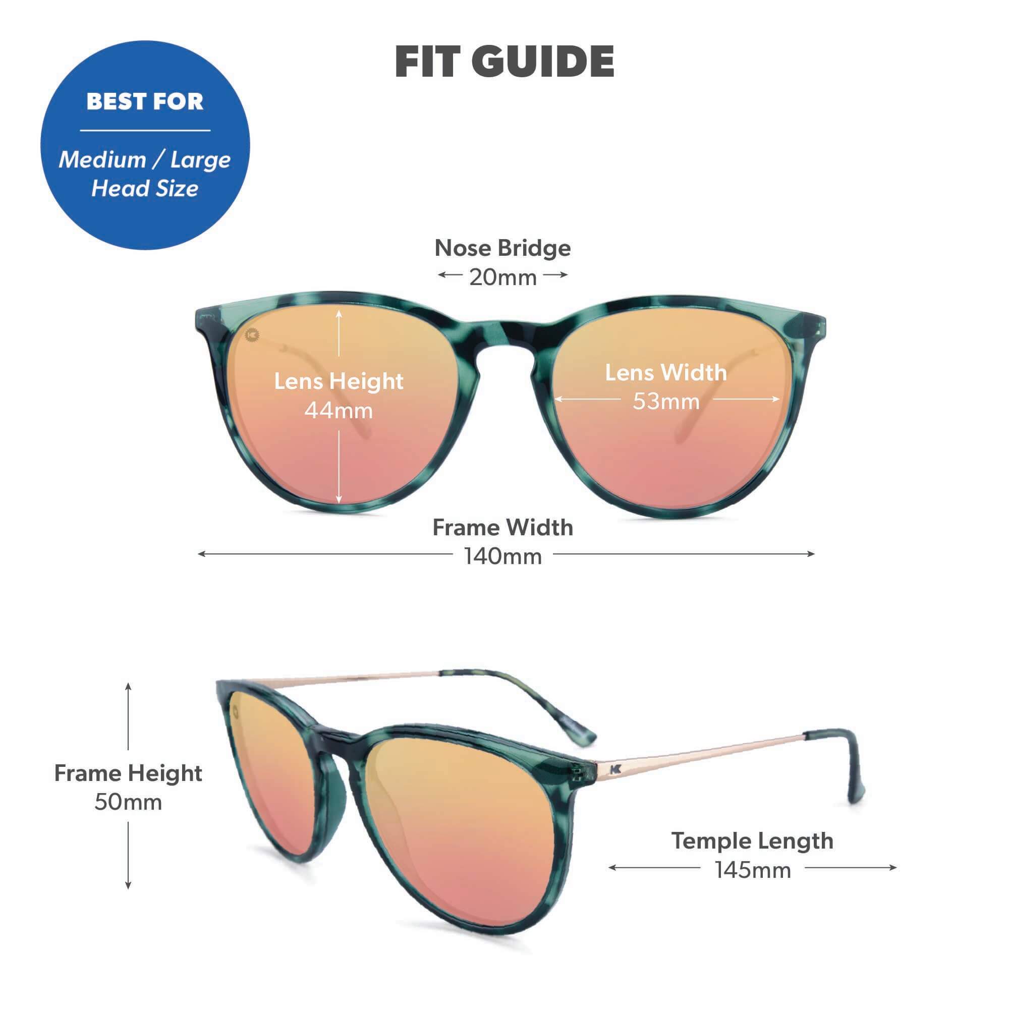 Slate Tortoise Shell / Rose Gold Mary Janes Sunglasses, Fit Guide