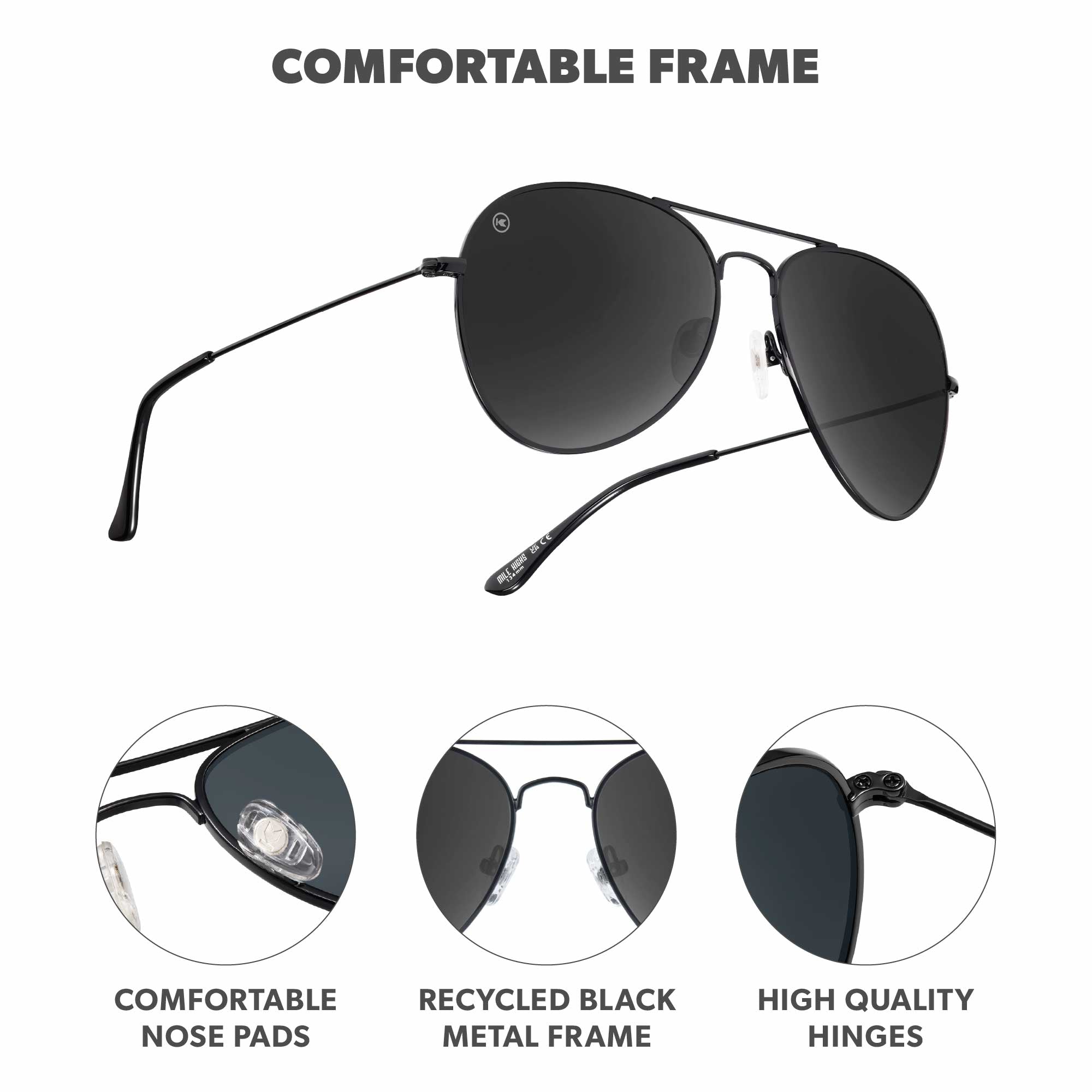 Black / Smoke Mile Highs Sunglasses, Frame Features