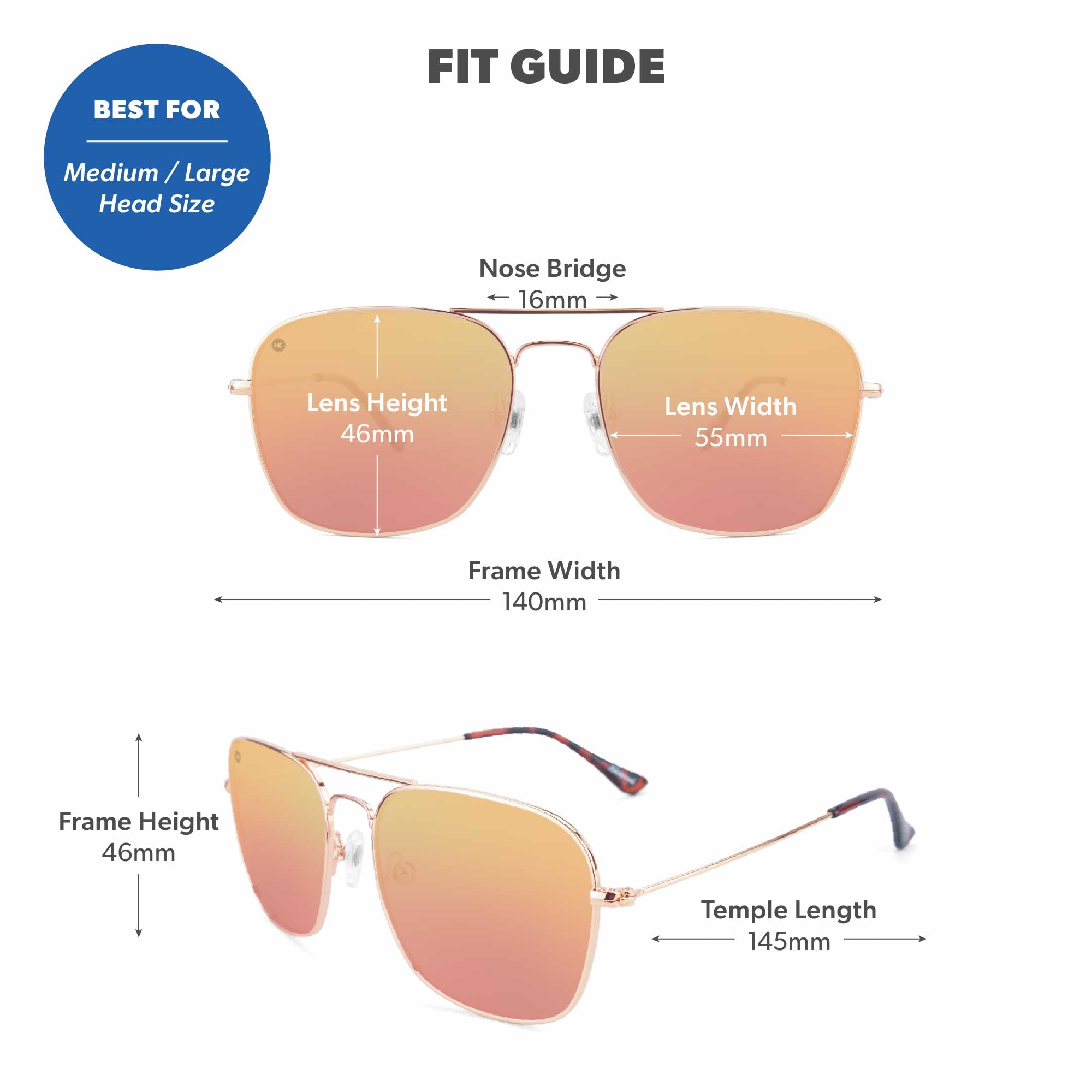 Rose Gold / Copper Mount Evans Sunglasses, Fit Guide