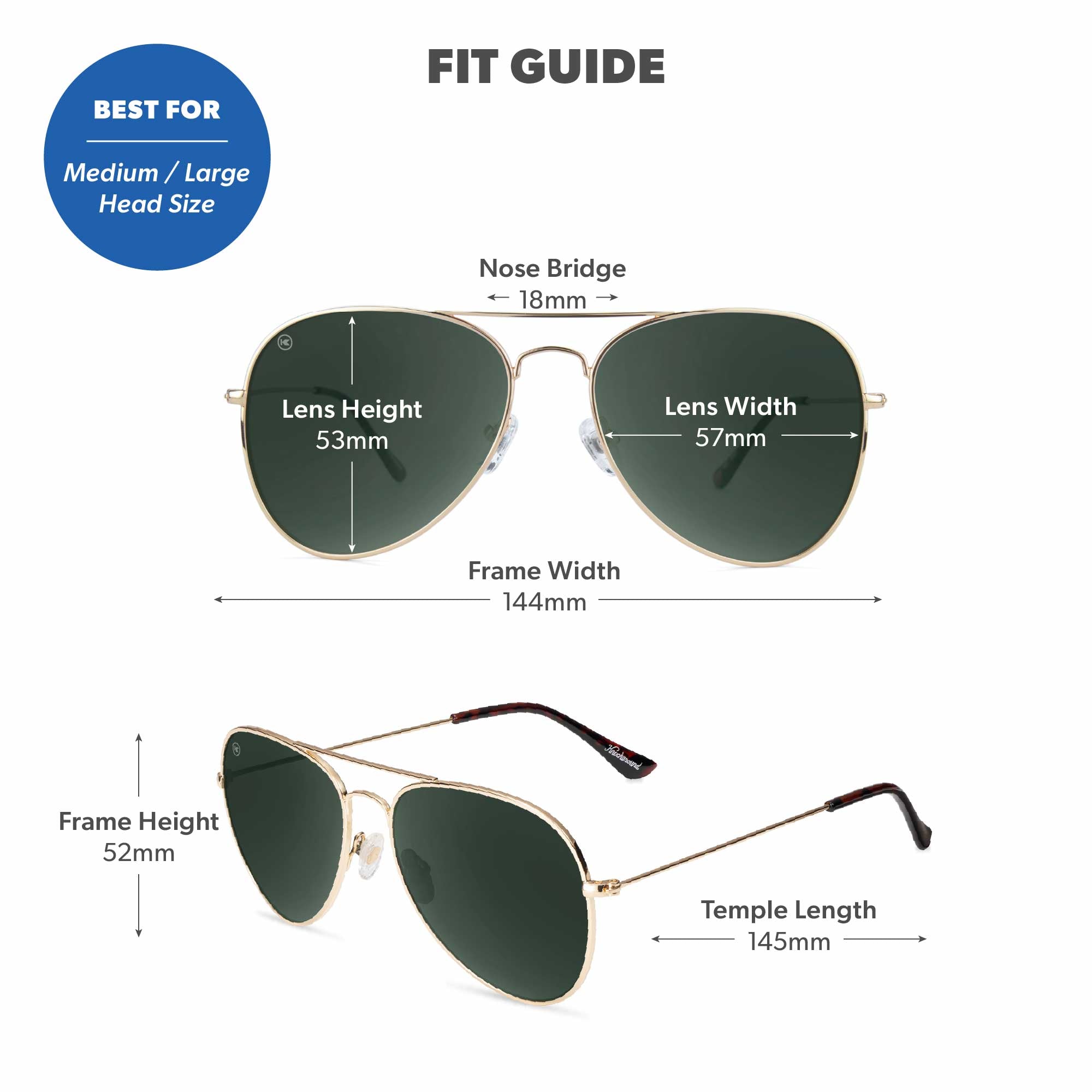 Gold / Aviator Green Mile Highs Sunglasses, Fit Guide