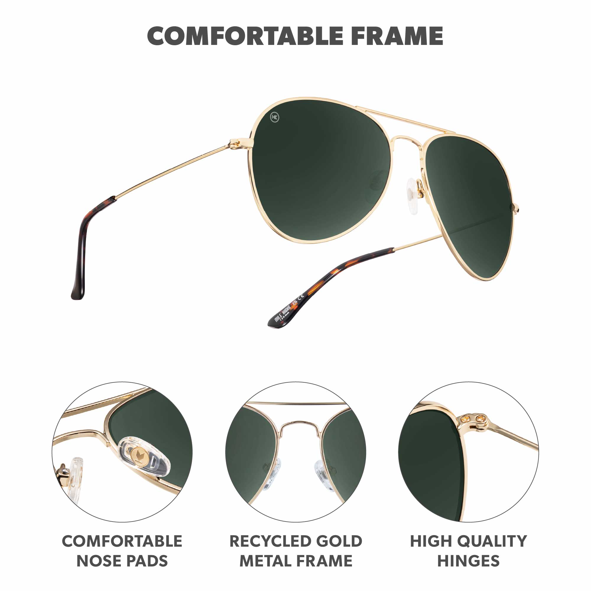 Gold / Aviator Green Mile Highs Sunglasses, Frame Features