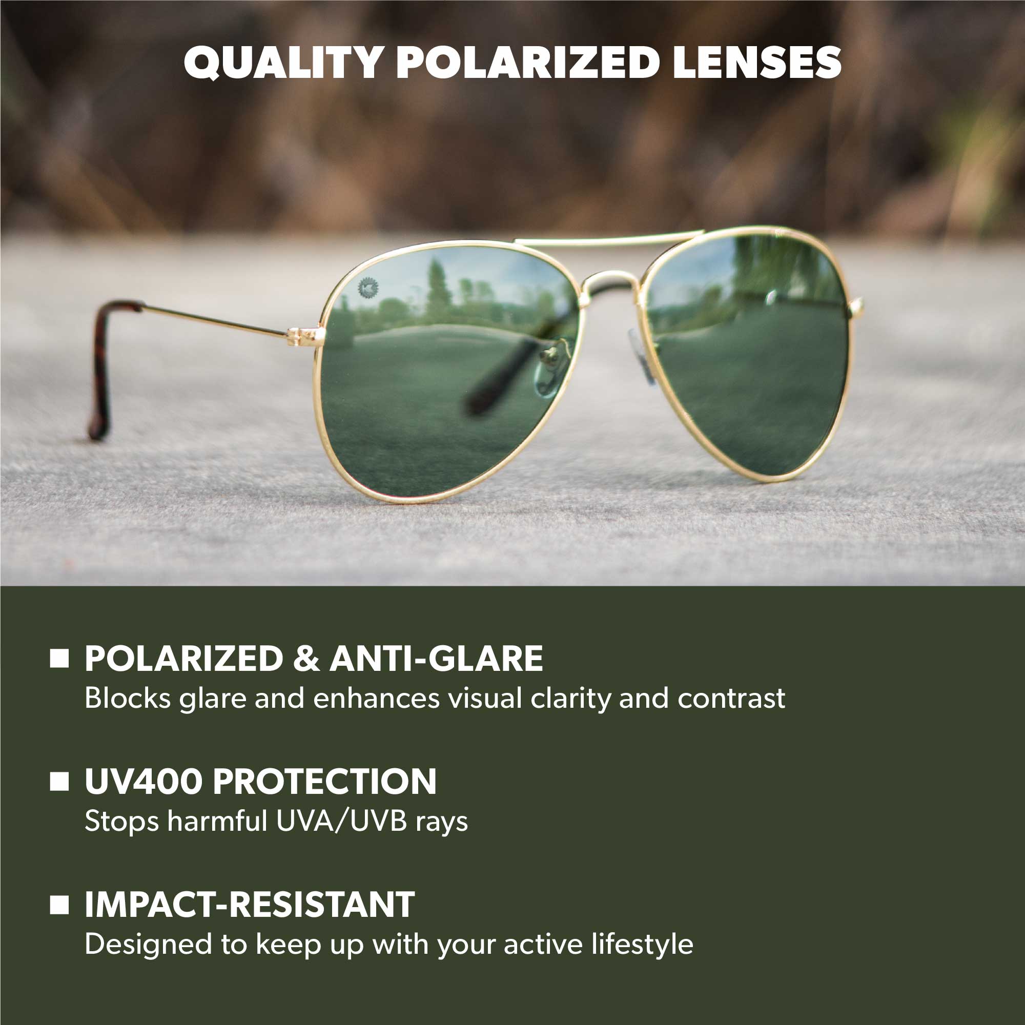 Gold / Aviator Green Mile Highs Sunglasses, Lens Features