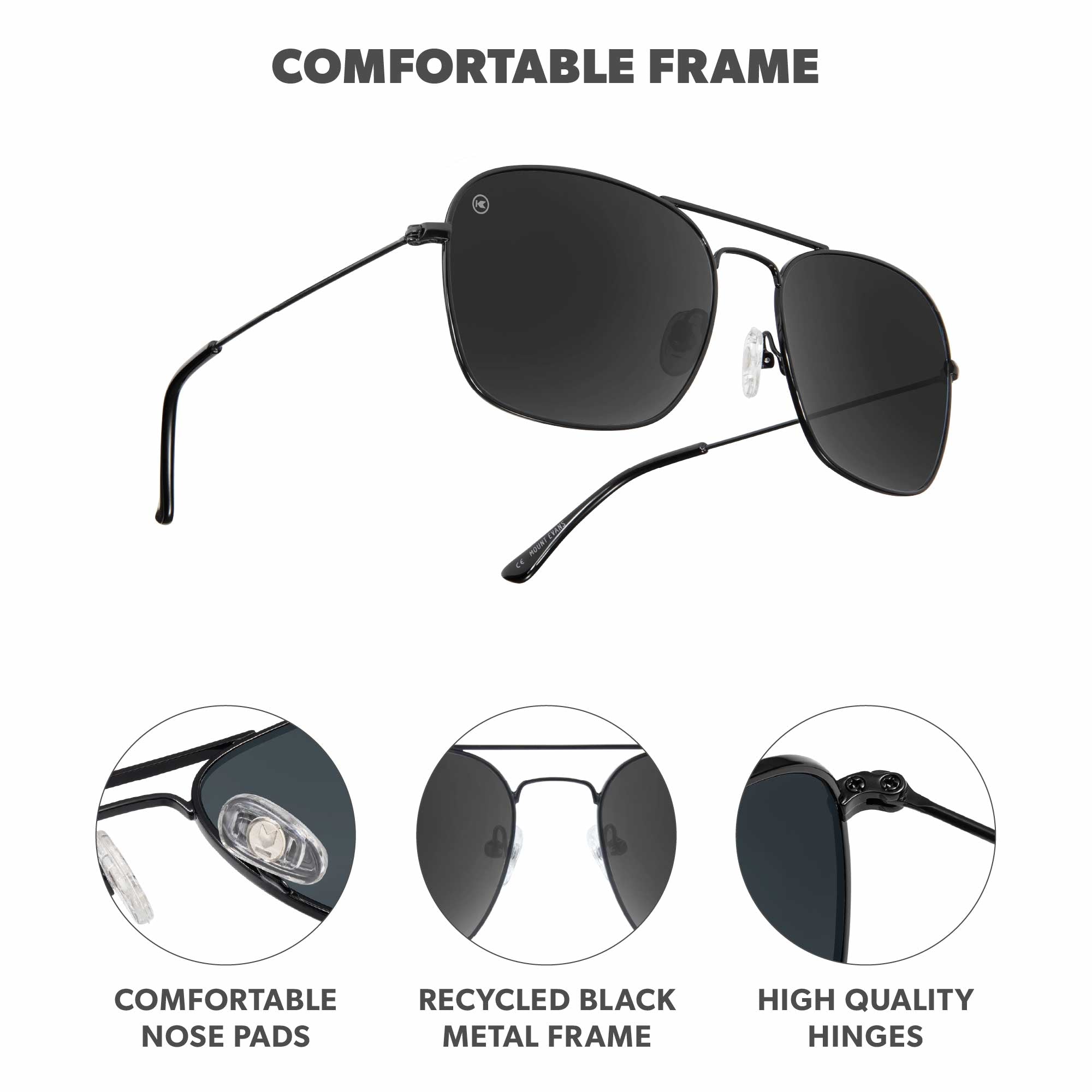 Black / Smoke Mount Evans Sunglasses, Frame Features