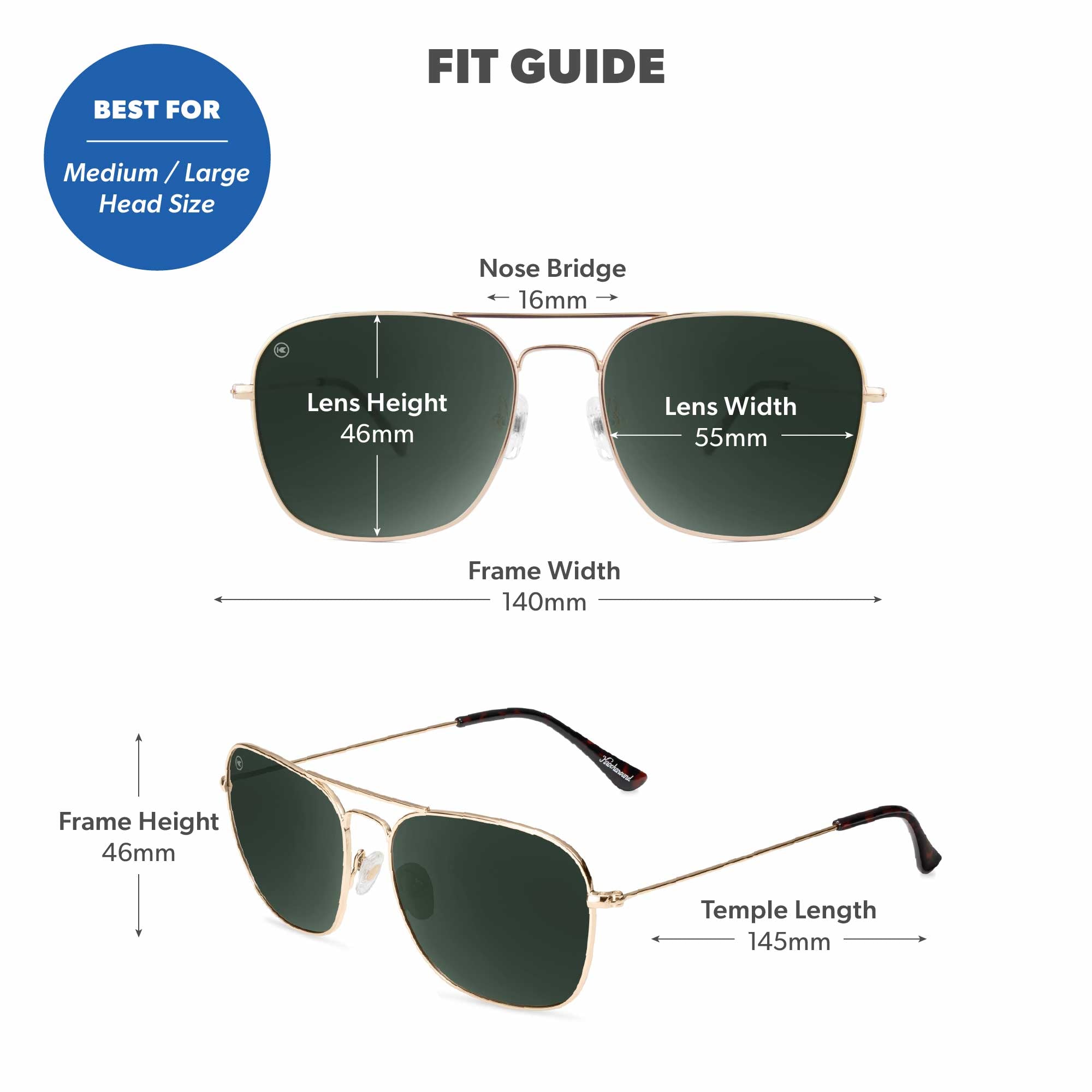 Gold / Aviator Green Mount Evans Sunglasses, Fit Guide