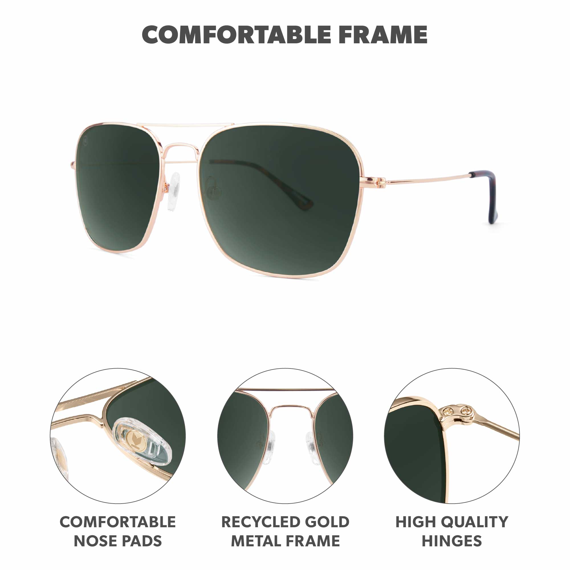 Gold / Aviator Green Mount Evans Sunglasses, Frame Features