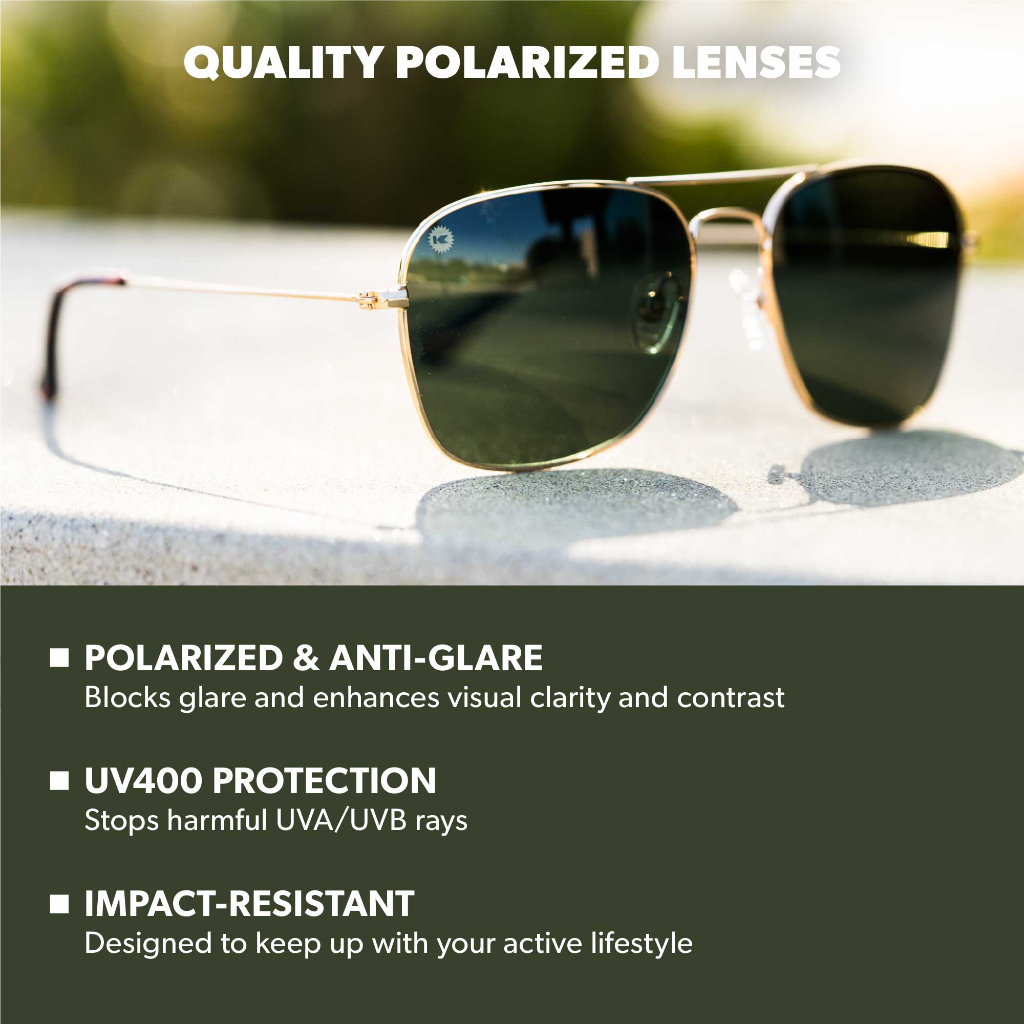 Gold / Aviator Green Mount Evans Sunglasses, Lens Features